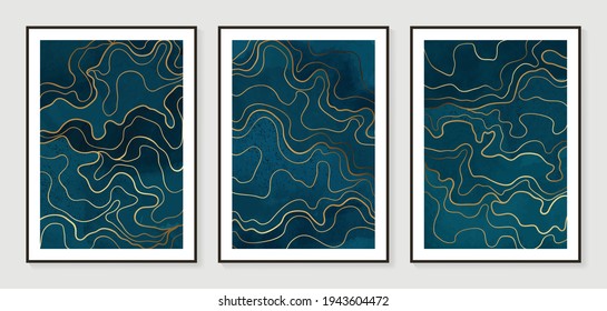 Dark Gold Abstract art background vector. Modern Nature shape line art wallpaper.  Minimalist hand painted illustrations with watercolor stain texture for home deco, wall art.