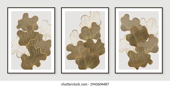 Dark Gold Abstract art background vector. Modern Nature shape line art wallpaper.  Minimalist hand painted illustrations with watercolor stain texture for home deco, wall art.
