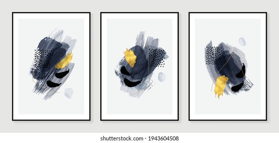 Dark Gold Abstract art background vector. Modern Nature shape line art wallpaper.  Minimalist hand painted illustrations with watercolor stain texture for home deco, wall art.