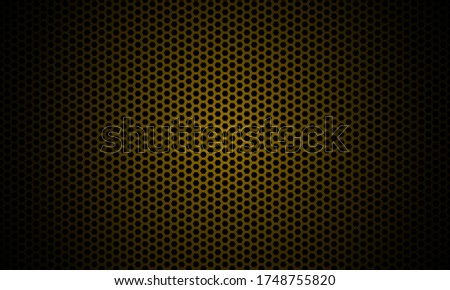 Dark gold background. Dark hexagon carbon fiber texture. Golden honeycomb metal texture steel background. Web design template vector illustration EPS 10.