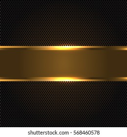 Dark gold banner on dark circle mesh design luxury modern vector illustration.