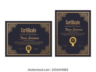 Dark gold certificate of achievement award template