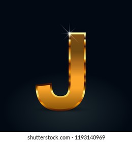 Dark gold letter J uppercase. Vector font isolated on black background