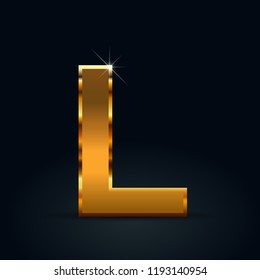 Dark gold letter L uppercase. Vector font isolated on black background