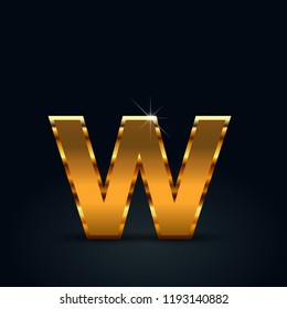 Dark gold letter W lowercase. Vector font isolated on black background