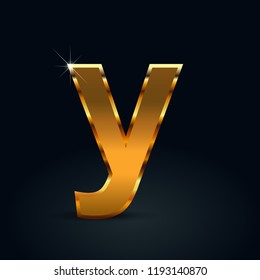 Dark gold letter Y lowercase. Vector font isolated on black background