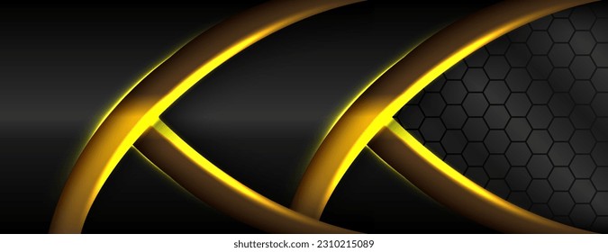 líneas de iluminación de oro oscuro que se solapan sobre el patrón hexagonal plantilla abstracta de fondo premium capas de efecto de resplandor oscuro dorado