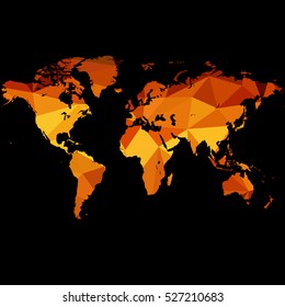 Dark gold map. Polygonal world map in gold color, vector illustration.