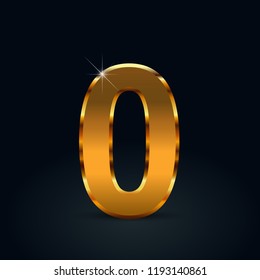 Dark gold number 0. Vector font isolated on black background