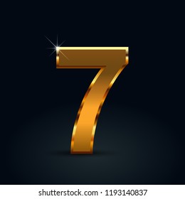 Dark gold number 7. Vector font isolated on black background