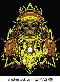 dark gold skull astronaut  with sacred geometry background for t shirt design