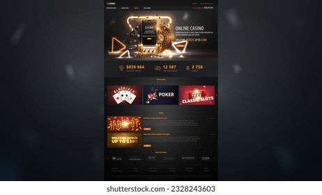 Dark and gold template of online casino website with casino elements. Website design of online casino