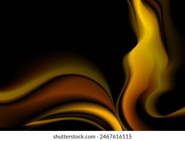 Dark golden liquid flowing waves abstract background. Bronze smooth wavy vector design