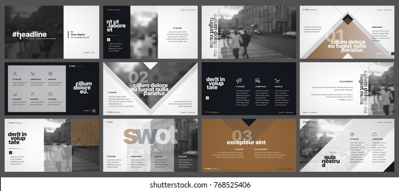 Dark Golden Minimal presentation template elements on a white background. Vector infographics. Use in Presentation, flyer and leaflet, corporate report, marketing, advertising, annual report, banner.