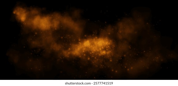 A dark golden nebula-like cloud with glowing particles and a smoky effect, evoking a mystical, celestial ambiance with warm, rich hues.