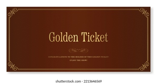 Dunkelgoldene Eintrittskarte. Vector Premium Ticket Vorlage im klassischen Stil für jede Veranstaltung. Kann für Web und Print verwendet werden.