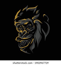 dark gorilla head illustration smile