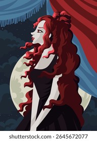 dark goth redhead vampire lady in the night