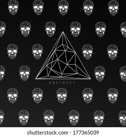 Dark gothic Background with polygonal modern skull,  crystal skull