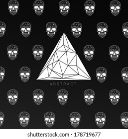 Dark Gothic Background with polygonal modern skull,  crystal skull