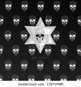 Dark Gothic Background with polygonal modern skull,  crystal skull