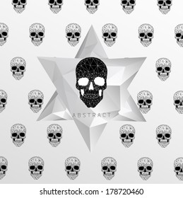 Dark Gothic Background with polygonal modern skull,  crystal skull