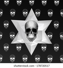 Dark Gothic Background with polygonal modern skull,  crystal skull