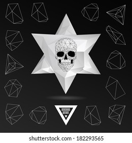 Dark gothic Background with polygonal modern skull,  crystal skull