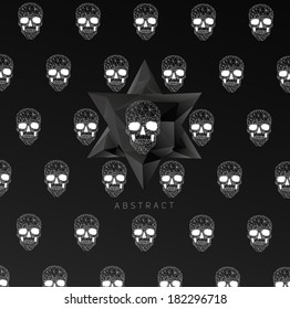Dark gothic Background with polygonal modern skull,  crystal skull