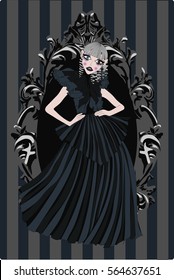 Dark Gothic Doll in Black - Vector art 