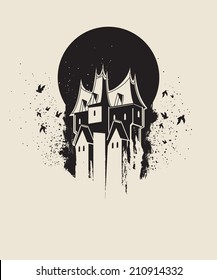 Dark Gothic House Against Black Moon