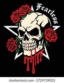 Dark Gothic Skull Illustration with Red Roses and Horror Mood
