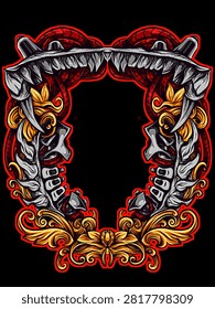 Dark Gothic Skull and Serpent Decorative Frame Vector