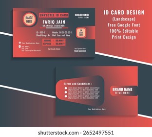 Dark Gradient Background Id Card Design. Landscape Minimal Id 

Card Design in Red. Two sided Business Id Card Design.