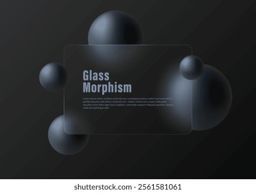 Dark gradient background with partition and spheres. Glass morphism style background.