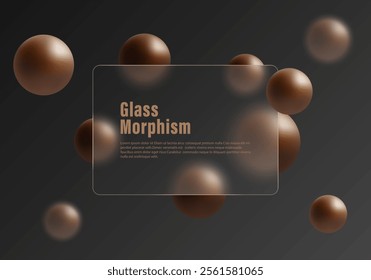 Dark gradient background with partition and spheres. Glass morphism style background.