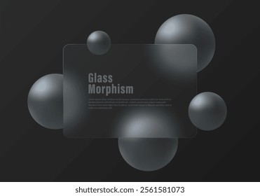 Dark gradient background with partition and spheres. Glass morphism style background.