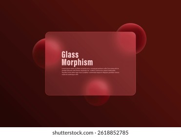 Dark gradient background with red spheres and transparent panel. Abstract background in glass morphism style.