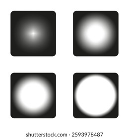 Dark gradient buttons. Abstract glowing elements. Modern user interface. Black white contrast.