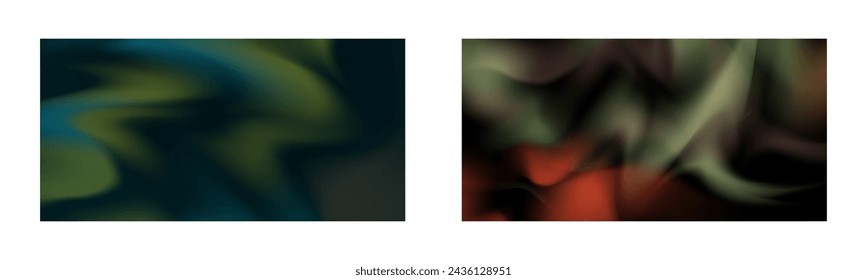 Dark gradient. Multi-colored smoke effect. Northern lights. Unusual abstract background. Wallpaper or cover. Set of two backgrounds.