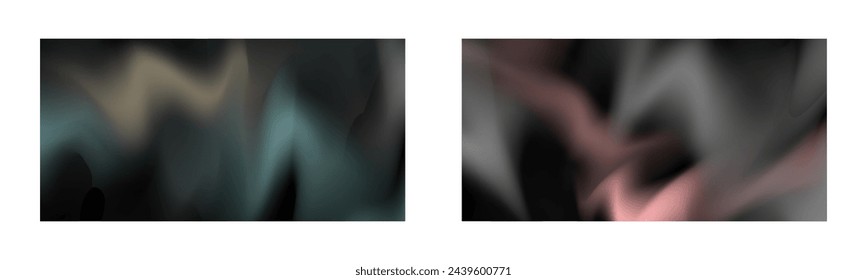 Dark gradient. Multi-colored smoke effect. Northern lights. Unusual abstract background. Wallpaper or cover. Set of two backgrounds.