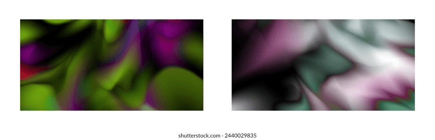 Dark gradient. Multi-colored smoke effect. Northern lights. Unusual abstract background. Wallpaper or cover. Set of two backgrounds.