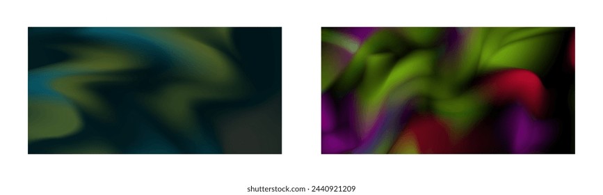 Dark gradient. Multi-colored smoke effect. Northern lights. Unusual abstract background. Wallpaper or cover. Set of two backgrounds.