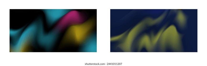 Dark gradient. Multi-colored smoke effect. Northern lights. Unusual abstract background. Wallpaper or cover. Set of two backgrounds.