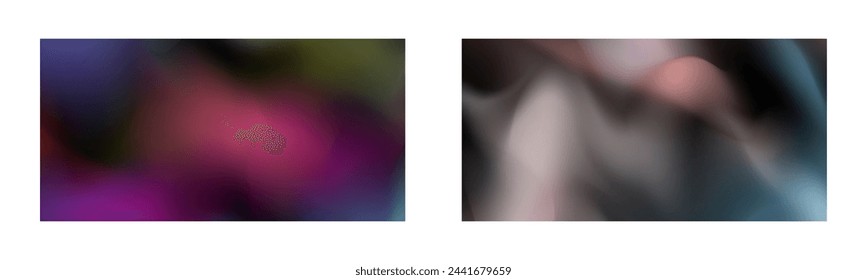 Dark gradient. Multi-colored smoke effect. Northern lights. Unusual abstract background. Wallpaper or cover. Set of two backgrounds.