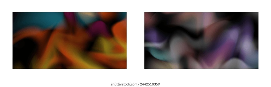 Dark gradient. Multi-colored smoke effect. Northern lights. Unusual abstract background. Wallpaper or cover. Set of two backgrounds.