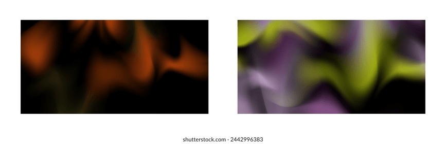 Dark gradient. Multi-colored smoke effect. Northern lights. Unusual abstract background. Wallpaper or cover. Set of two backgrounds.