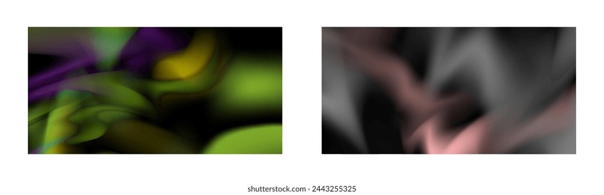 Dark gradient. Multi-colored smoke effect. Northern lights. Unusual abstract background. Wallpaper or cover. Set of two backgrounds.