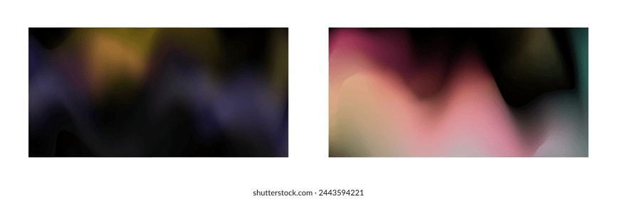 Dark gradient. Multi-colored smoke effect. Northern lights. Unusual abstract background. Wallpaper or cover. Set of two backgrounds.