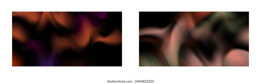 Dark gradient. Multi-colored smoke effect. Northern lights. Unusual abstract background. Wallpaper or cover. Set of two backgrounds.